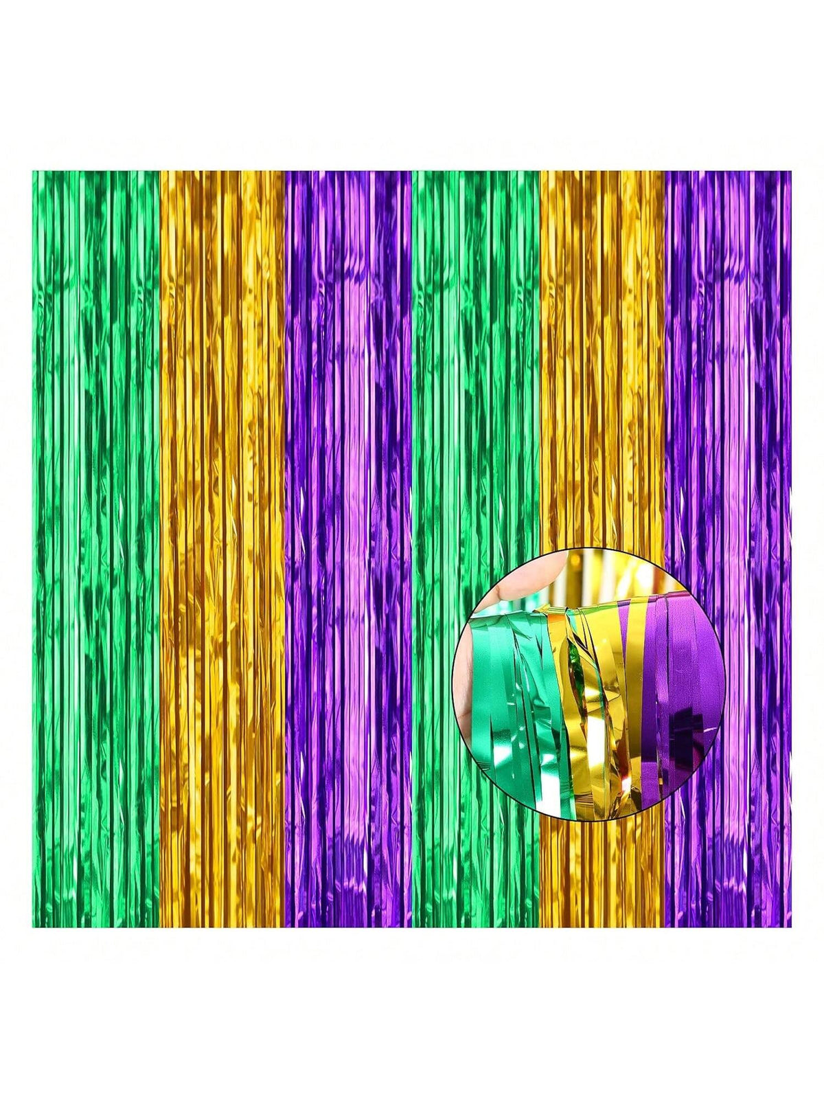 2 Pack Mardi Gras Backdrops 3.28x8.2ft Purple Green Gold Foil Tinsel for Party