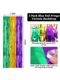 2 Pack Mardi Gras Backdrops 3.28x8.2ft Purple Green Gold Foil Tinsel for Party
