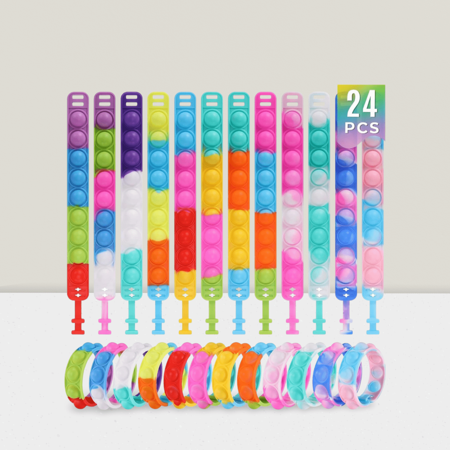 24-Pack Pop Fidget Bracelets for Party Favors, Classroom Prizes, or Gifts