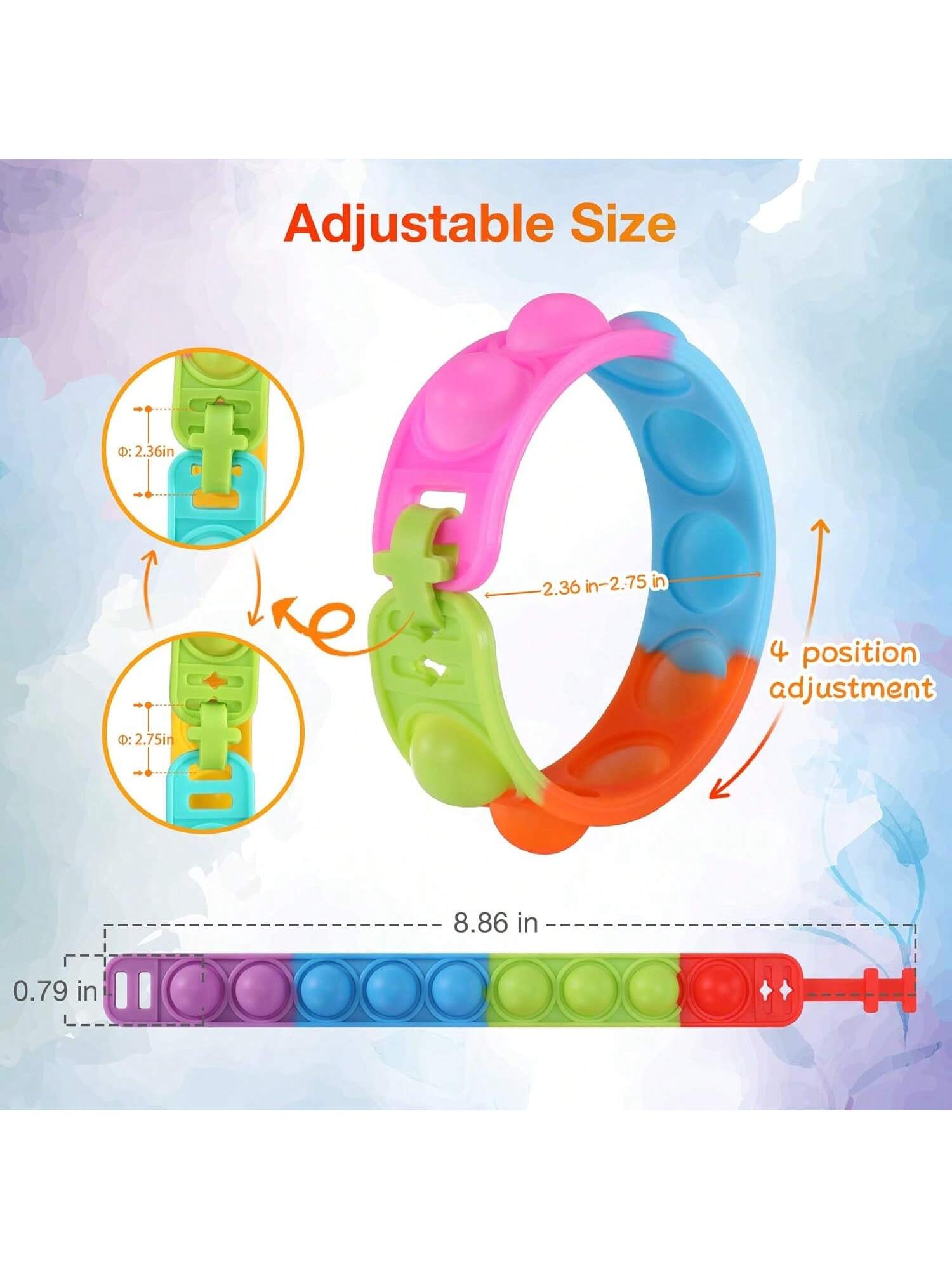24-Pack Pop Fidget Bracelets for Party Favors, Classroom Prizes, or Gifts