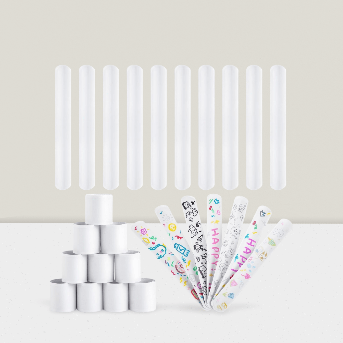 64-Pack DIY White Slap Bracelets for Party Favors, Crafts, or Holiday Bag Fillers