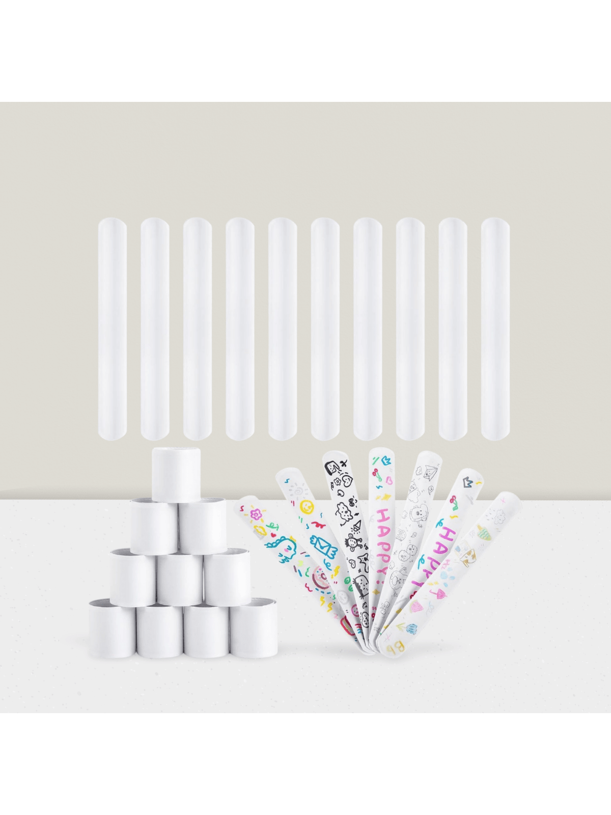 64-Pack DIY White Slap Bracelets for Party Favors, Crafts, or Holiday Bag Fillers