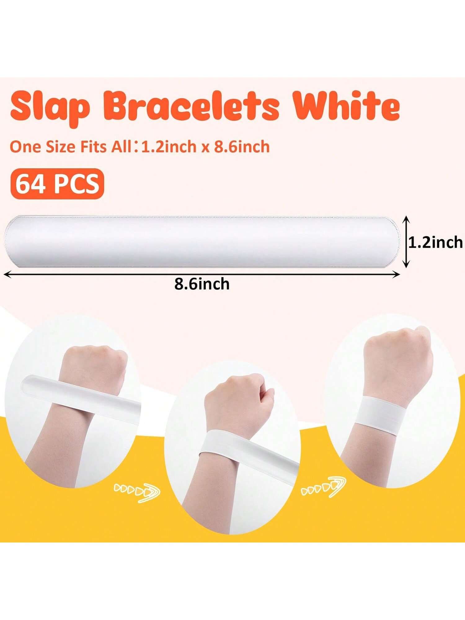 64-Pack DIY White Slap Bracelets for Party Favors, Crafts, or Holiday Bag Fillers