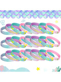 24-Pc Mermaid Silicone Wristbands Scale Bracelets for Birthday and Underwater Parties