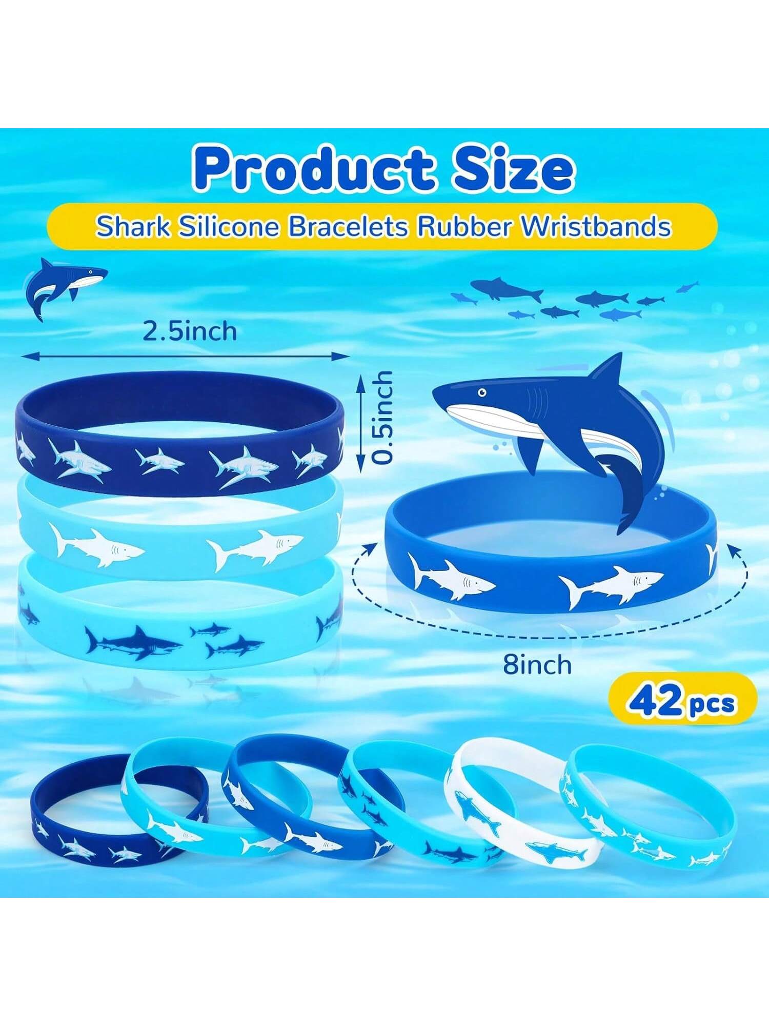 42 Pc Shark Silicone Bracelets Ocean Sea Life Rubber Wristbands for Under the Sea Party
