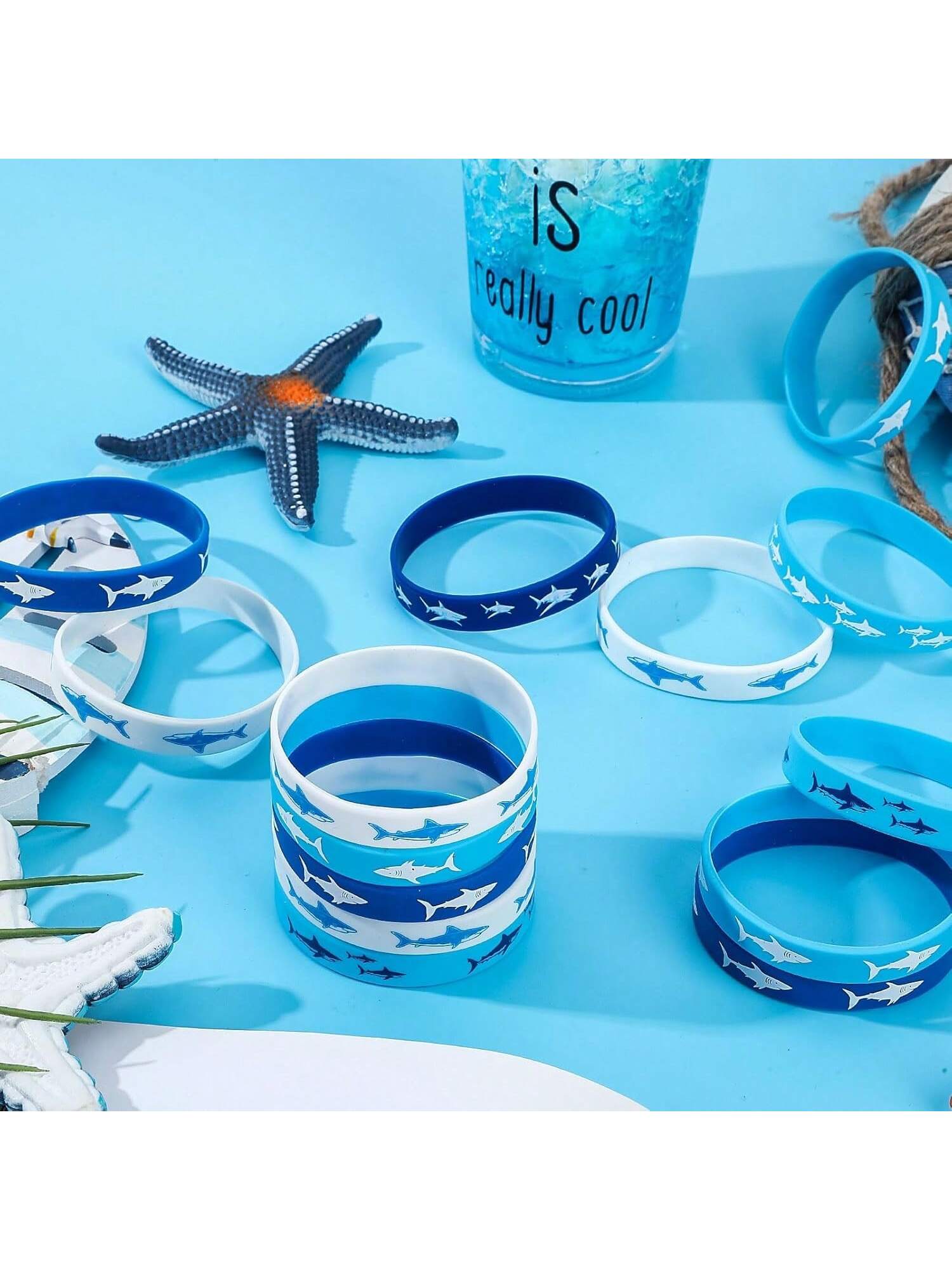 42 Pc Shark Silicone Bracelets Ocean Sea Life Rubber Wristbands for Under the Sea Party