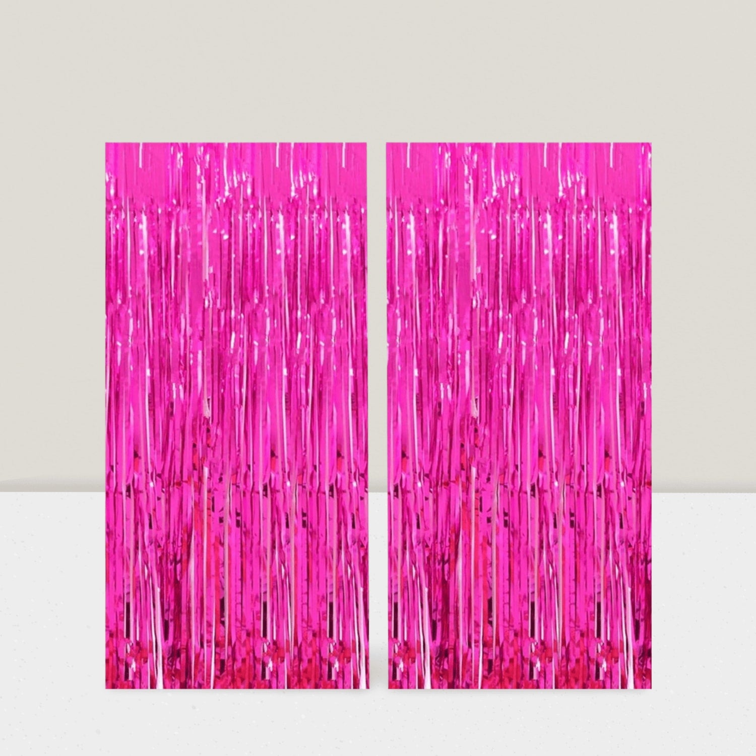 2-Pack Hot Pink Tinsel Foil Fringe Curtains 3.2x8.2ft for Party Backdrop