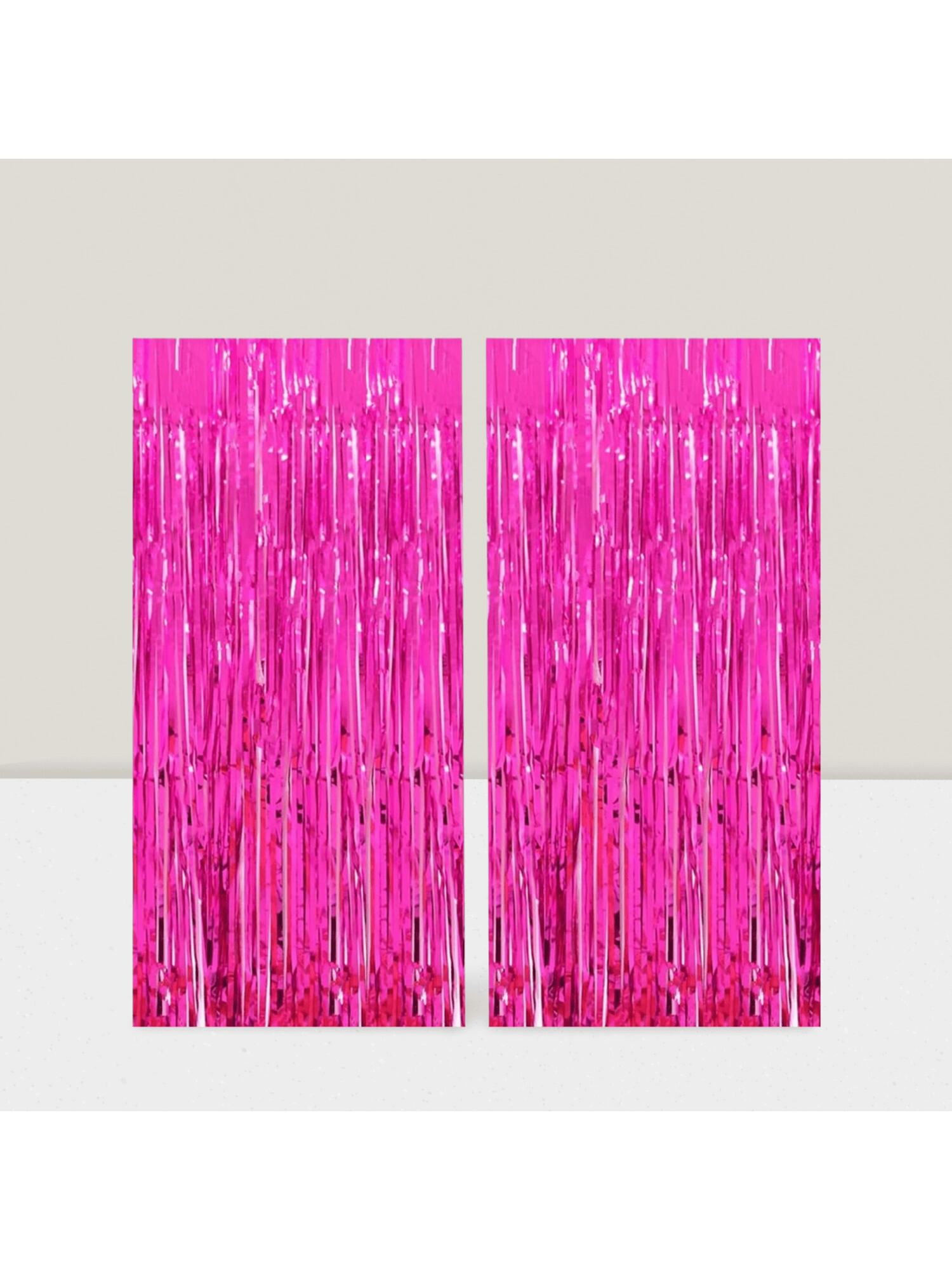 2-Pack Hot Pink Tinsel Foil Fringe Curtains 3.2x8.2ft for Party Backdrop