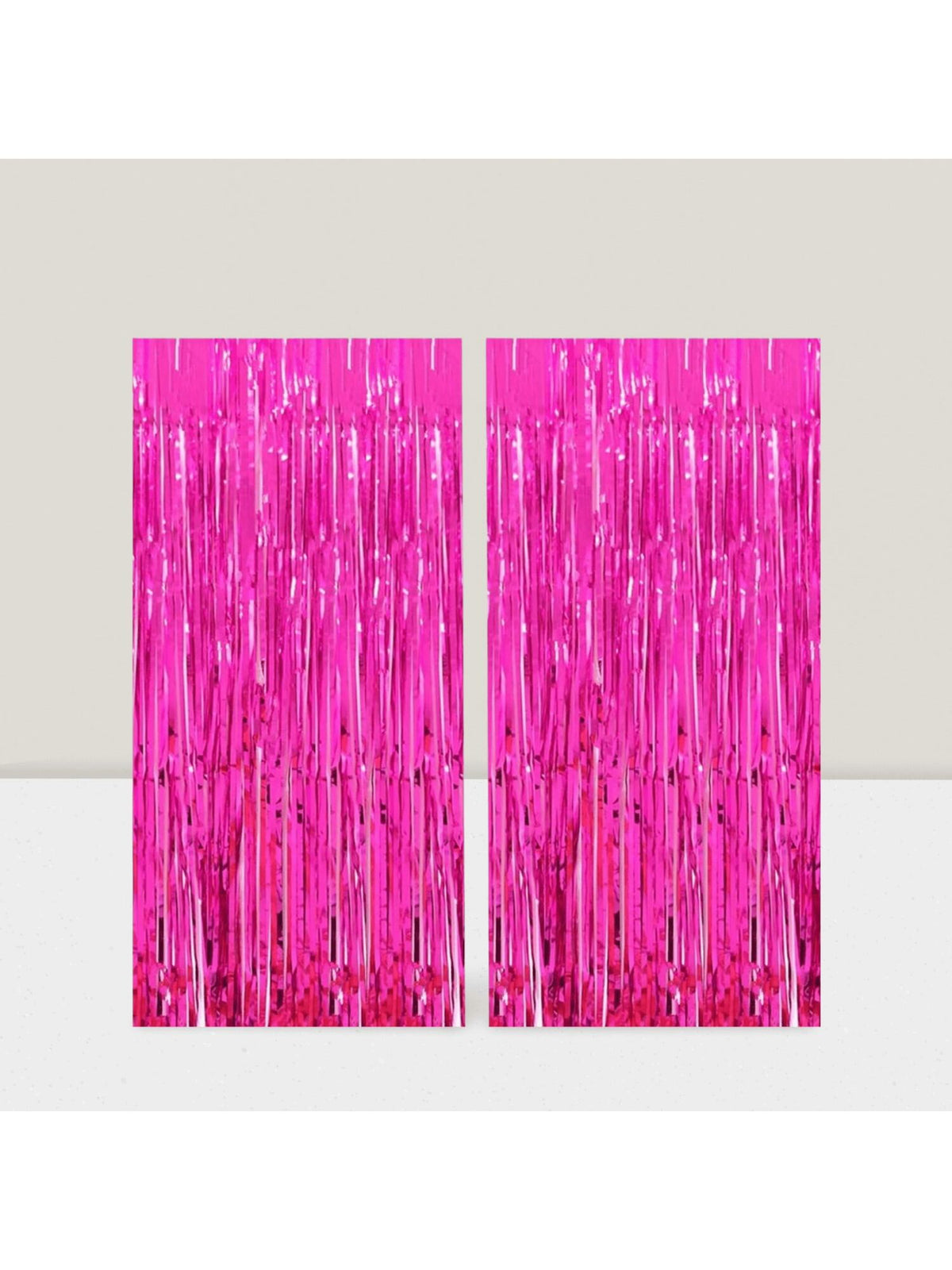 2-Pack Hot Pink Tinsel Foil Fringe Curtains 3.2x8.2ft for Party Backdrop