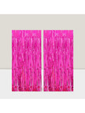 2-Pack Hot Pink Tinsel Foil Fringe Curtains 3.2x8.2ft for Party Backdrop