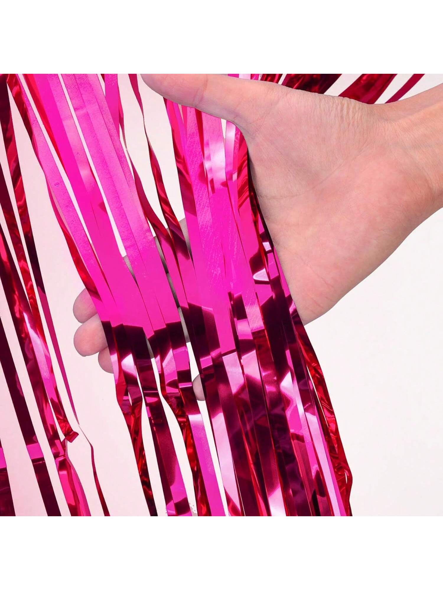 2-Pack Hot Pink Tinsel Foil Fringe Curtains 3.2x8.2ft for Party Backdrop
