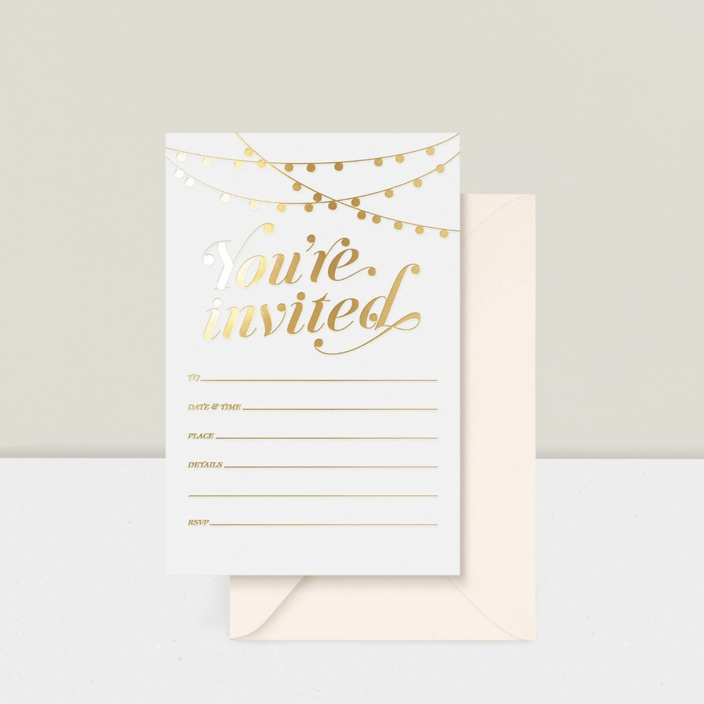 25-Pack Gold Foil Party Invitations 4x6 with Envelopes for Weddings and Birthdays