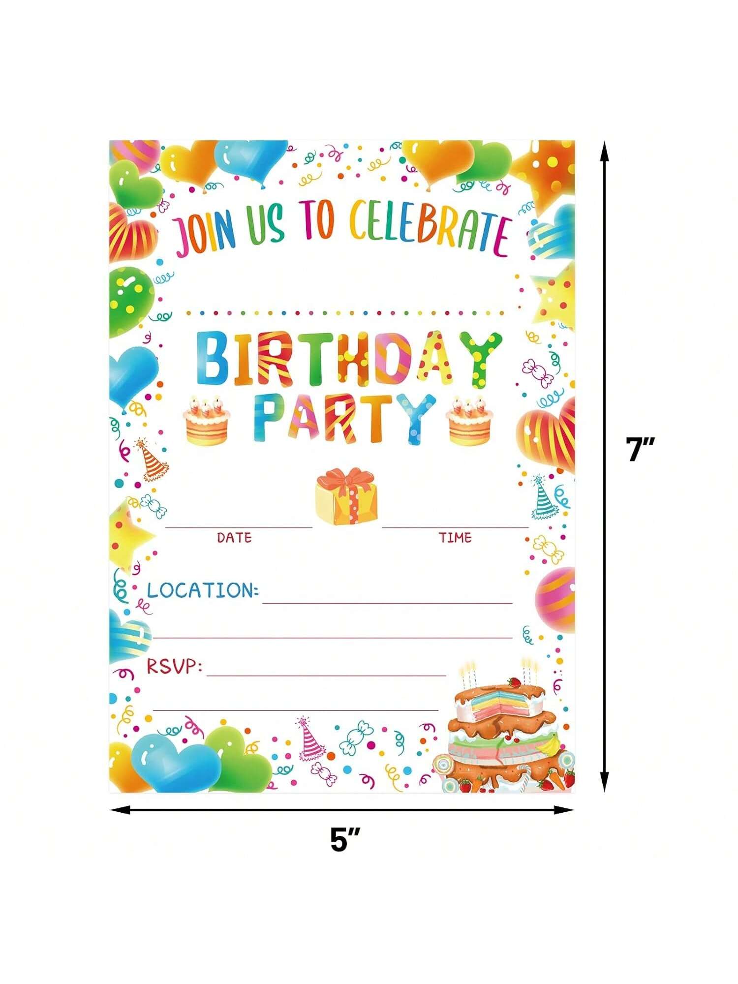 20-Pack Birthday Party Invitations with Envelopes for Party Celebrations