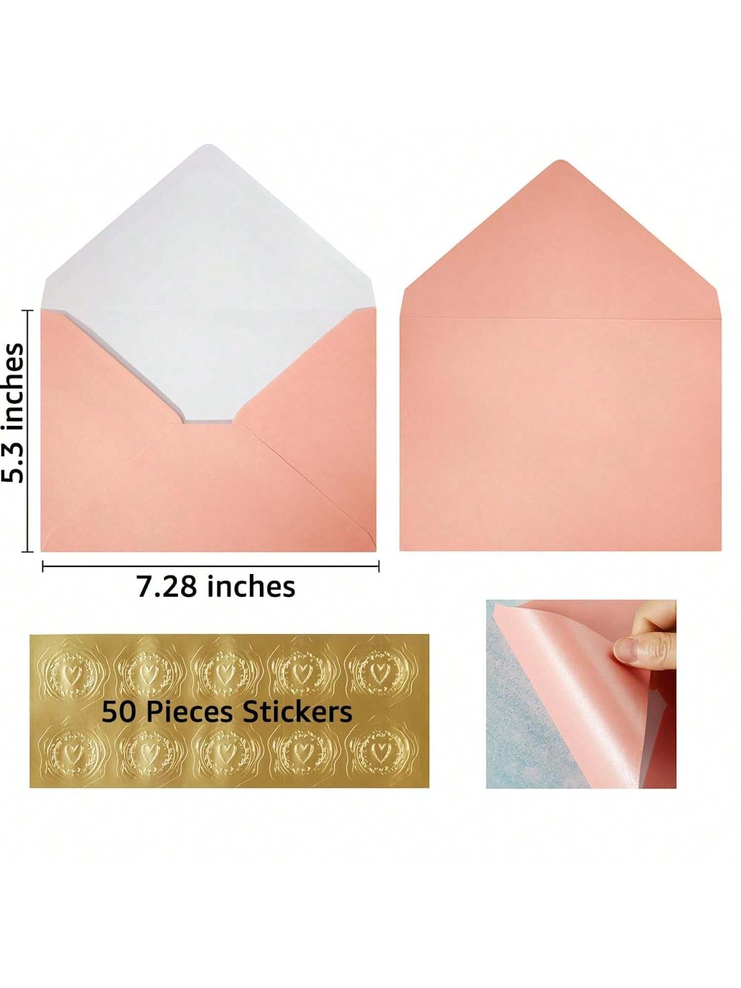 Pink A7 Envelopes 50pcs 5x7 With Gold Stickers For Weddings Or Cards