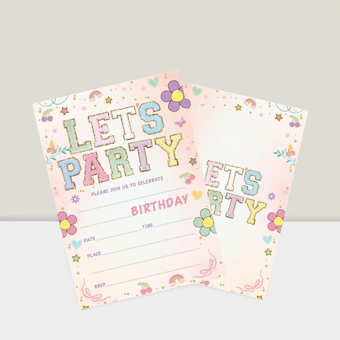 20-Pack Lets Party Birthday Invitations with Flower Design and Envelopes 6x4