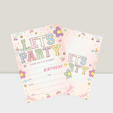 20-Pack Lets Party Birthday Invitations with Flower Design and Envelopes 6x4