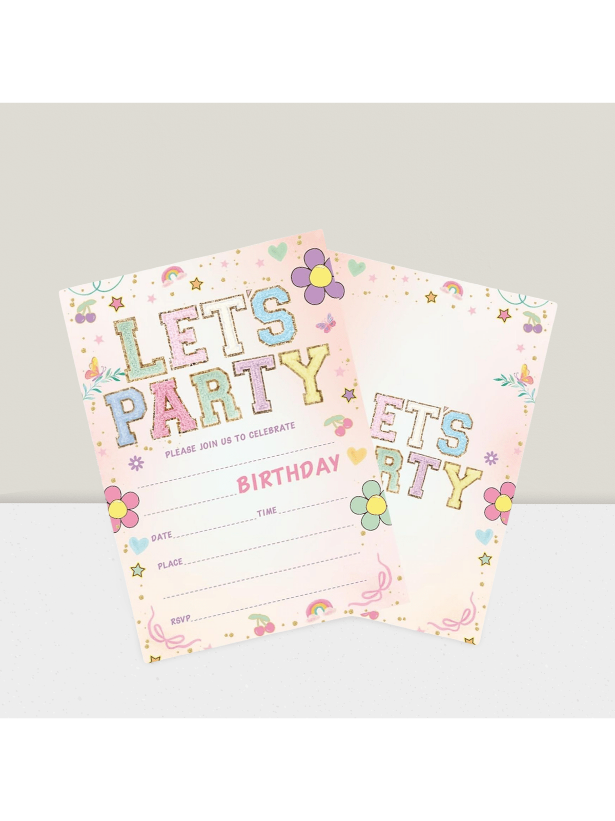 20-Pack Lets Party Birthday Invitations with Flower Design and Envelopes 6x4