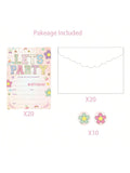20-Pack Lets Party Birthday Invitations with Flower Design and Envelopes 6x4