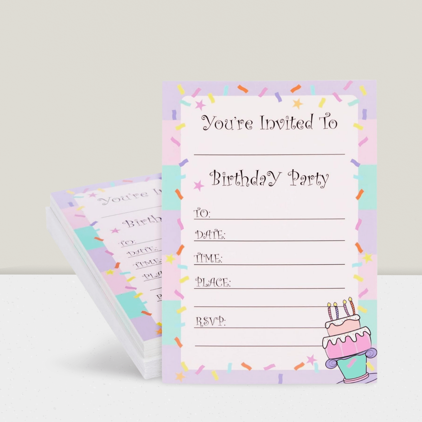 24-Pack Confetti Birthday Invitations 5x7 with Envelopes for Party Celebrations