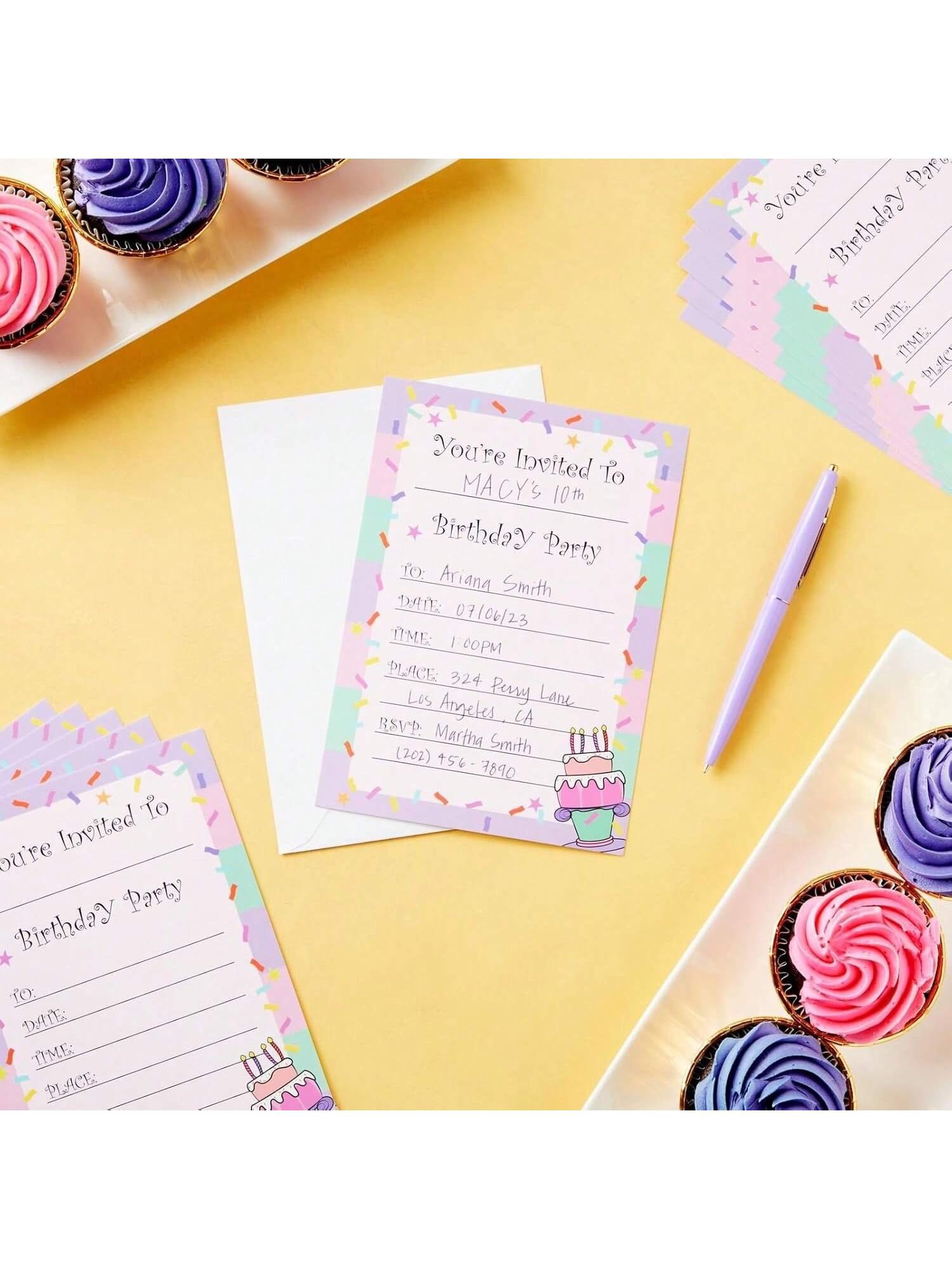24-Pack Confetti Birthday Invitations 5x7 with Envelopes for Party Celebrations