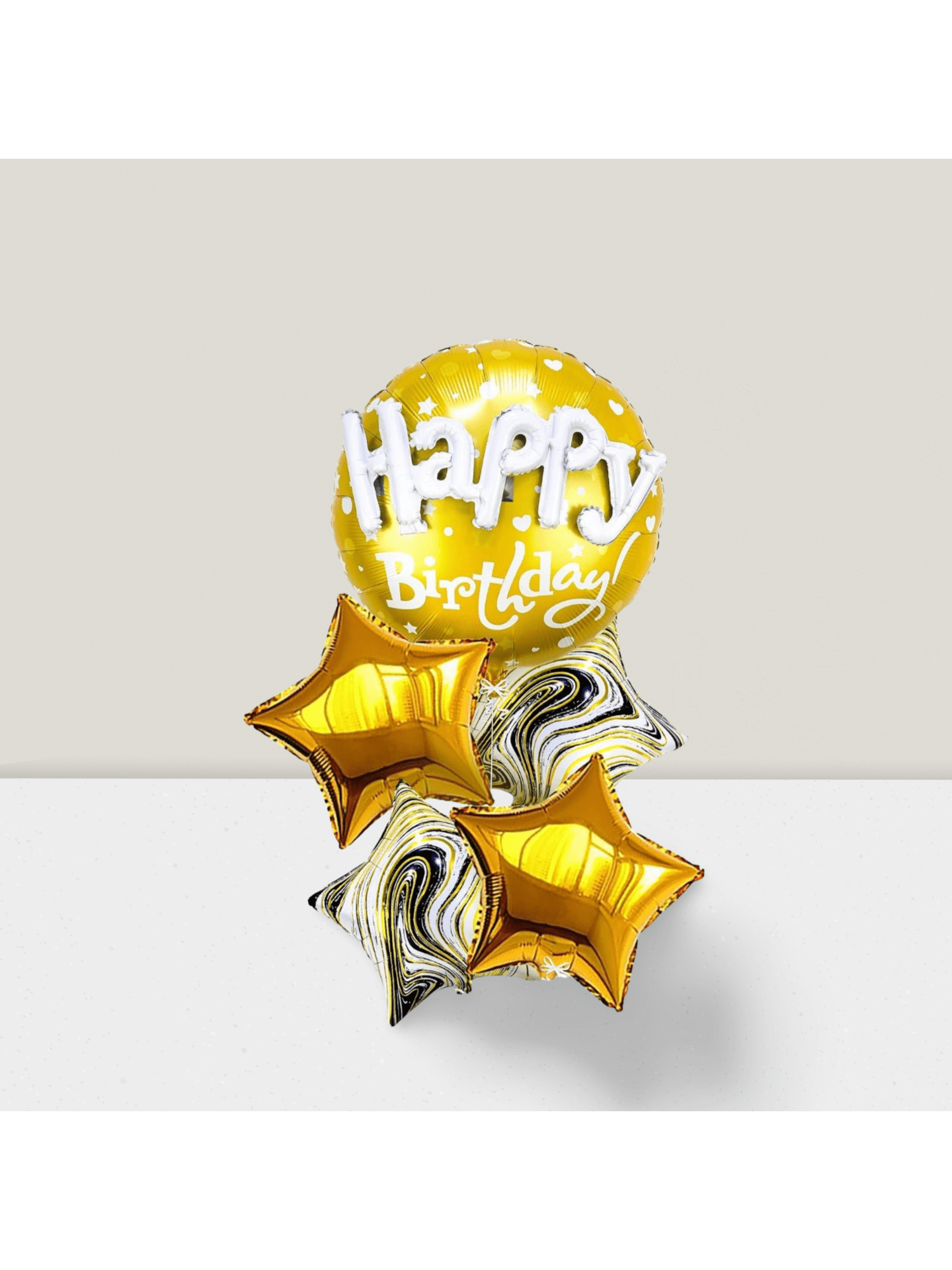 5-Pack Gold Happy Birthday Mylar Balloons for Black & Gold Parties