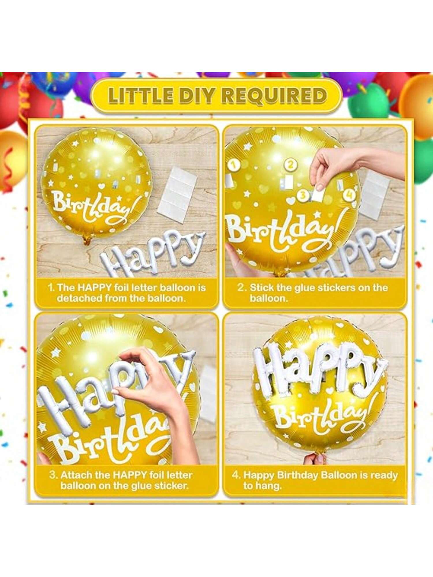 5-Pack Gold Happy Birthday Mylar Balloons for Black & Gold Parties