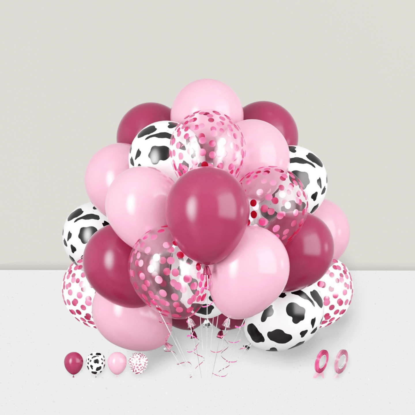 30PCS Pink Cow 12 Inch Latex Balloons Hot Light Confetti Cow Print Party Decor