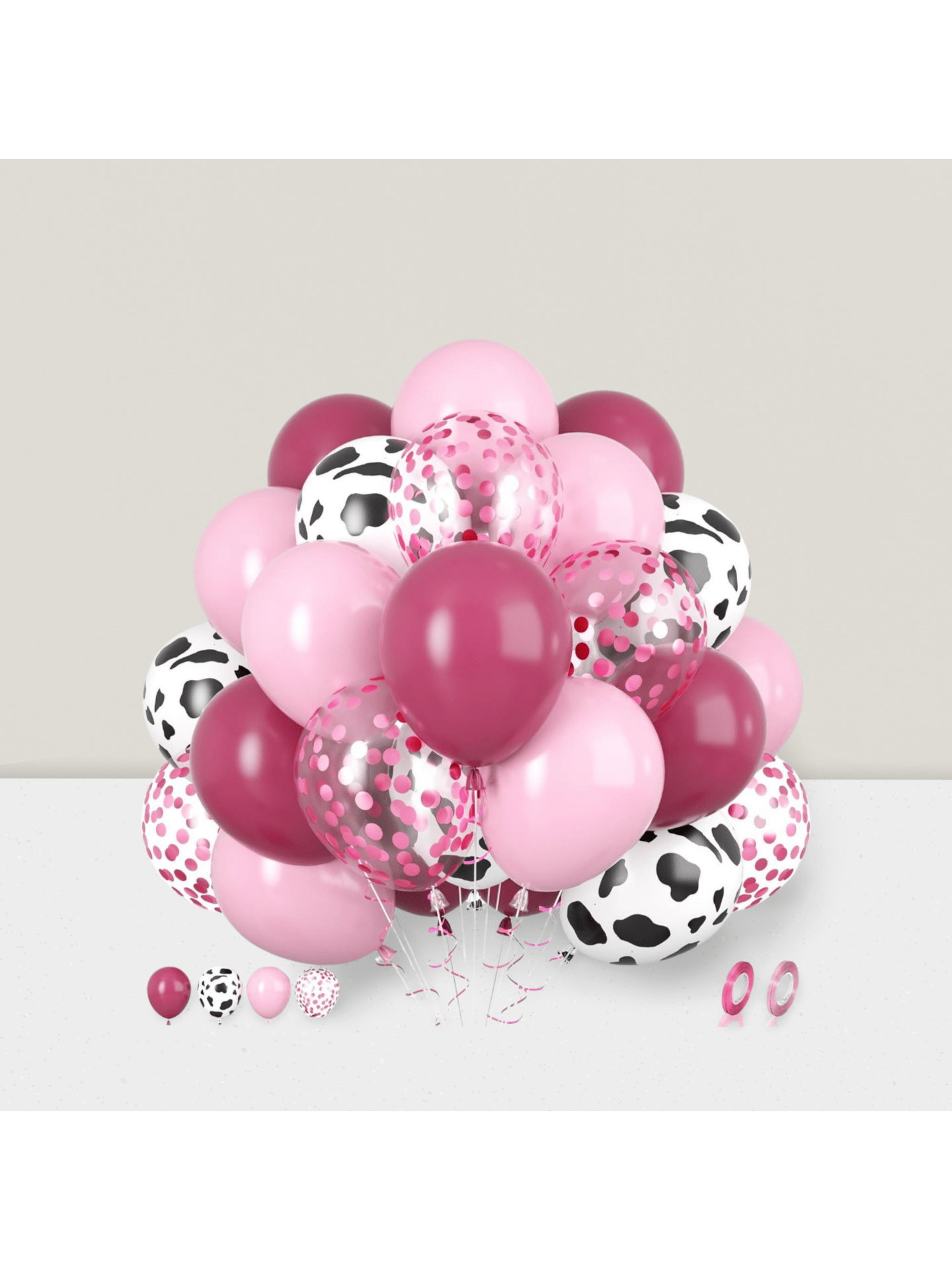 30PCS Pink Cow 12 Inch Latex Balloons Hot Light Confetti Cow Print Party Decor