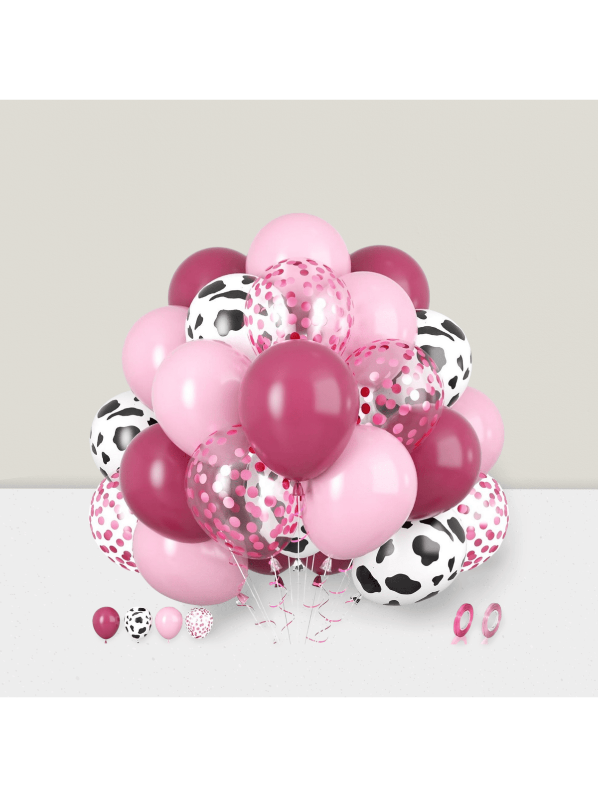30PCS Pink Cow 12 Inch Latex Balloons Hot Light Confetti Cow Print Party Decor