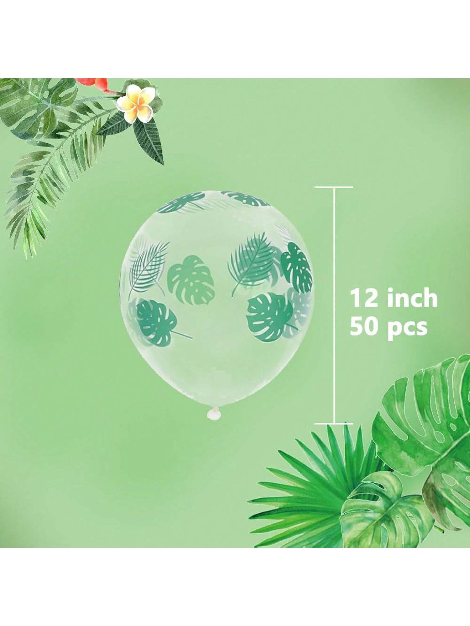 50 Pc 12 Inch Palm Leaves Latex Balloons Clear Jungle Leaf for Hawaiian and Jungle Party