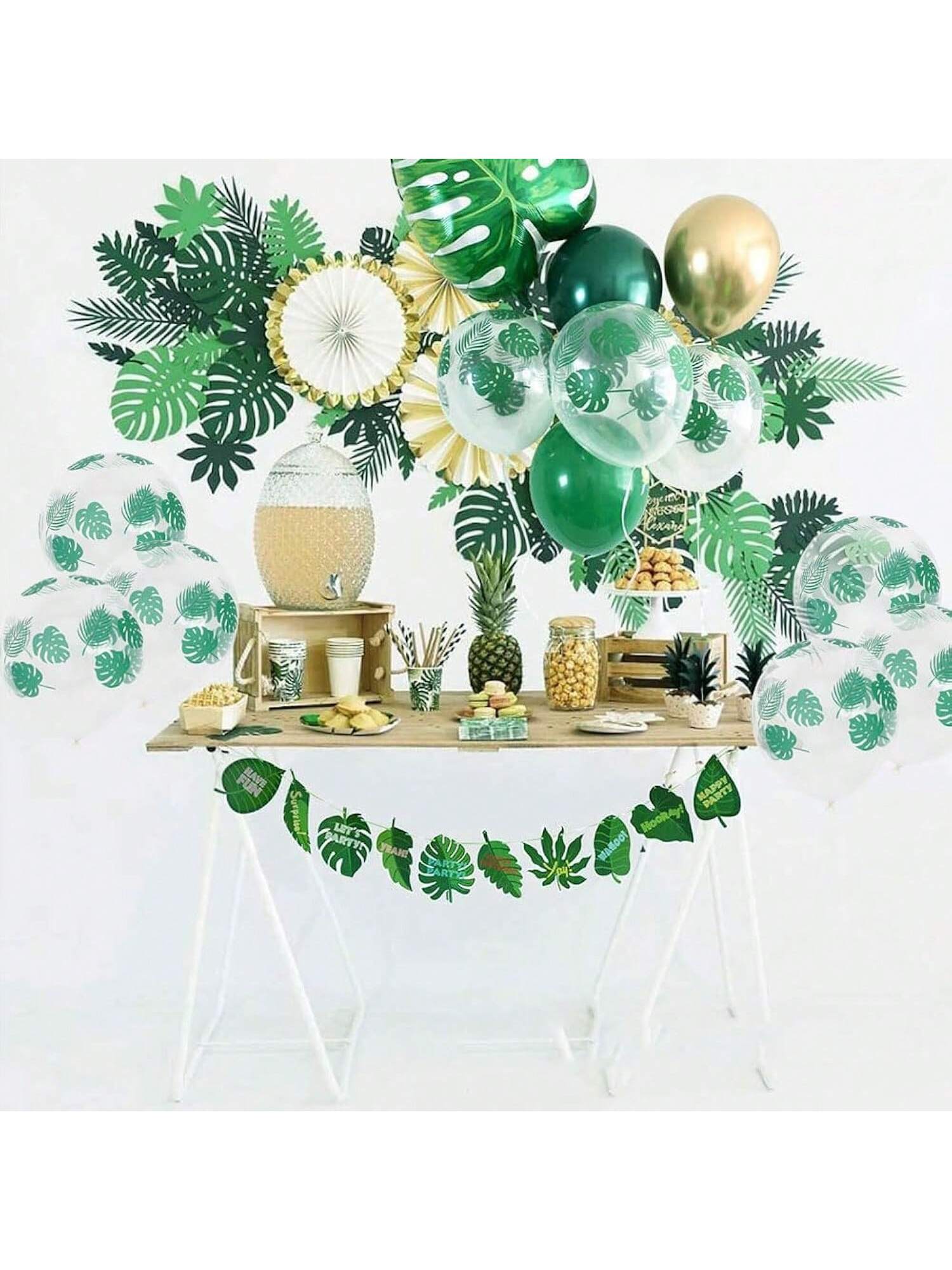 50 Pc 12 Inch Palm Leaves Latex Balloons Clear Jungle Leaf for Hawaiian and Jungle Party