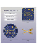 75-Piece Dark Blue and Gold Dot Birthday Tableware Set Plates Napkins Forks