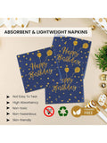 75-Piece Dark Blue and Gold Dot Birthday Tableware Set Plates Napkins Forks