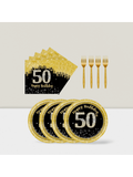 72-Piece Black and Gold 50th Birthday Tableware Set with Plates and Napkins