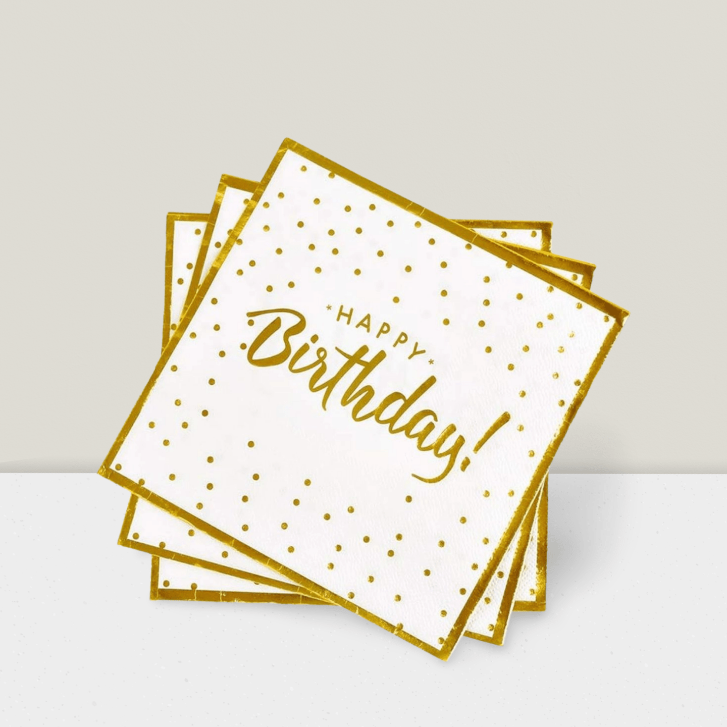50-Pack 6.5x6.5 Birthday Napkins 3-Ply Disposable with Gold Accents