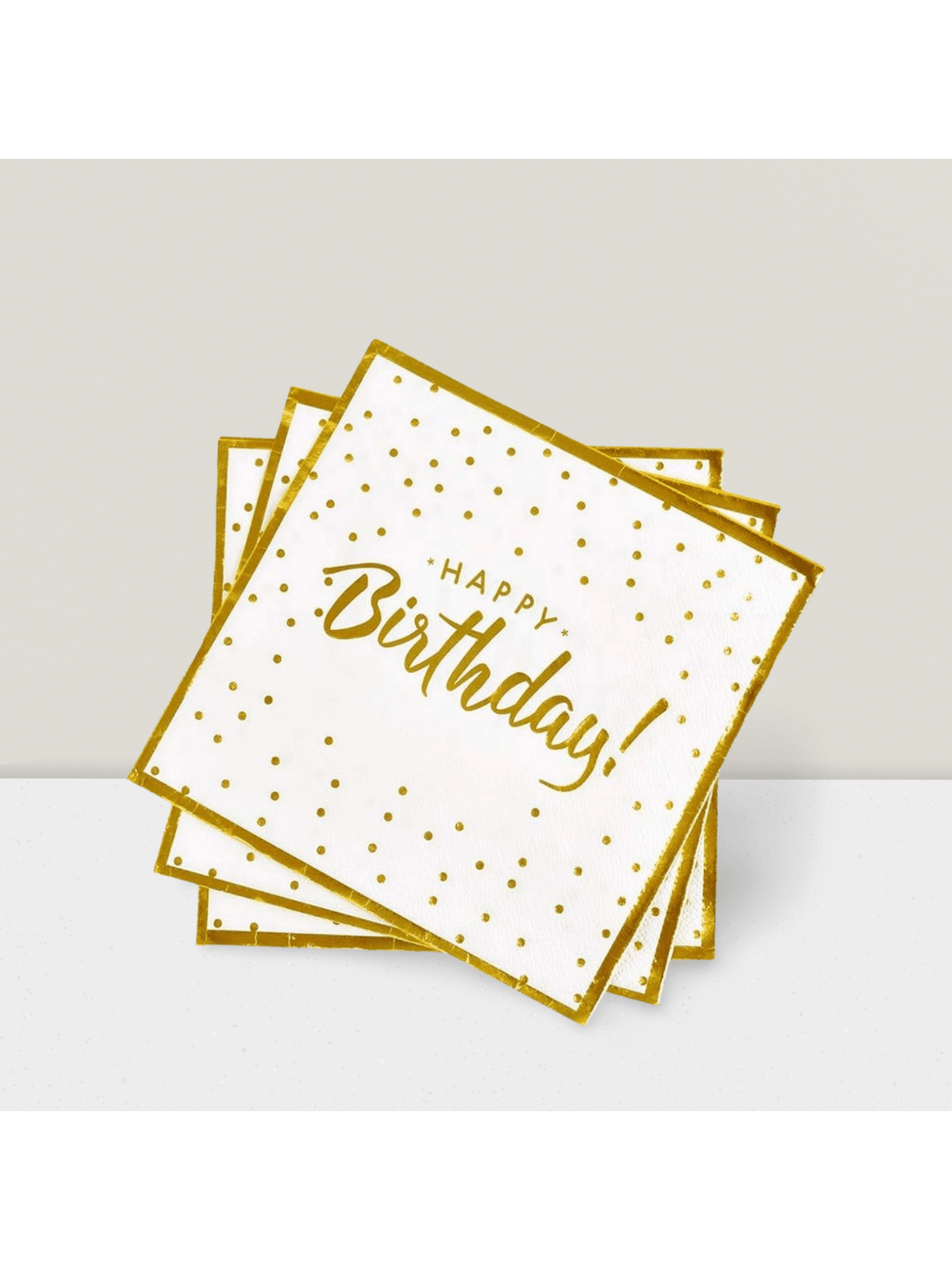 50-Pack 6.5x6.5 Birthday Napkins 3-Ply Disposable with Gold Accents