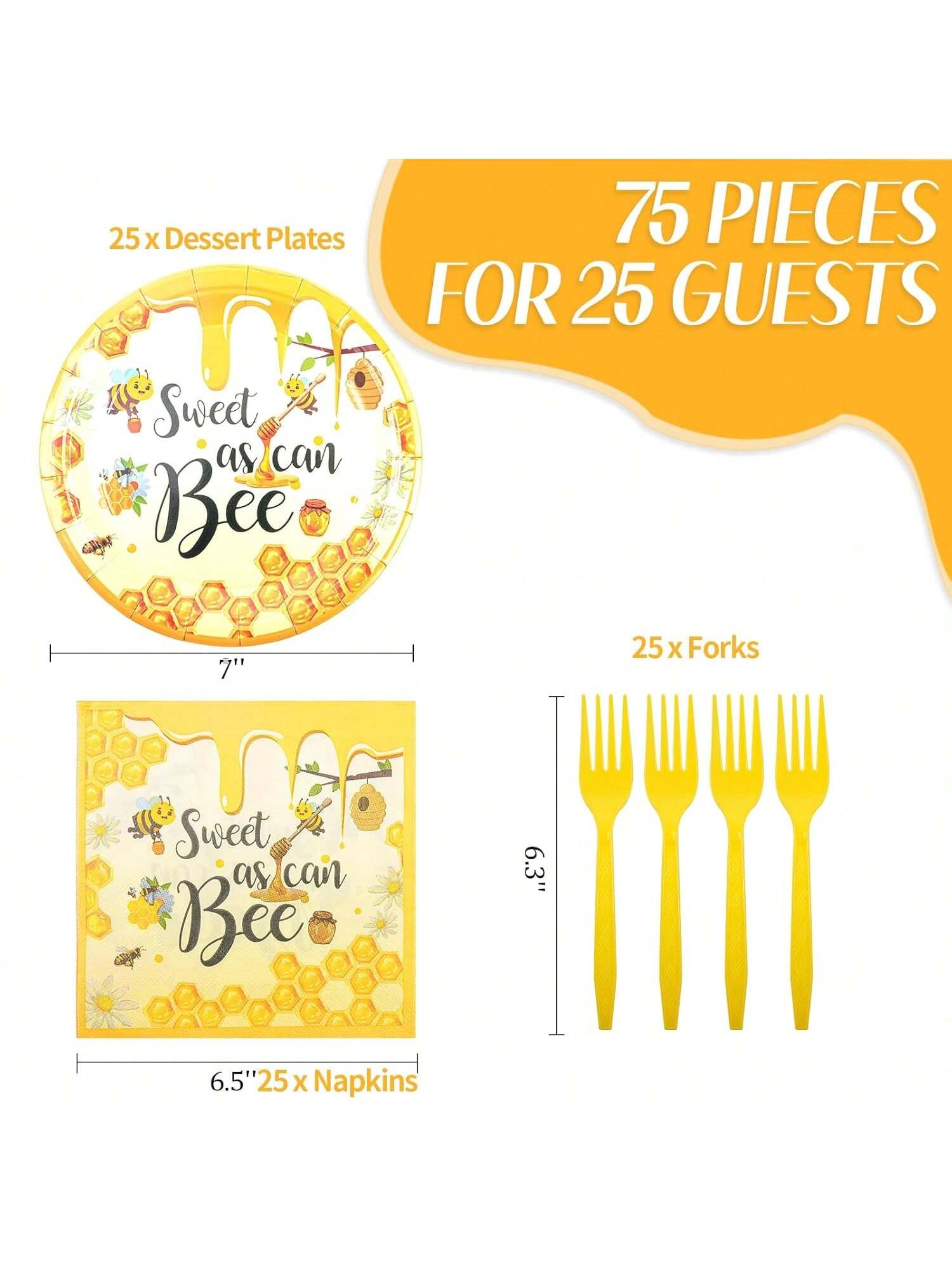 75-Pc Yellow Party Set with Disposable Plates Napkins and Forks for Birthdays