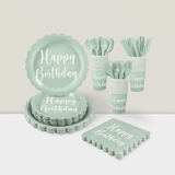 175-Piece Sage Green Birthday Tableware Set Plates and Napkins for 25 Guests