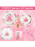 175-Piece Princess Birthday Tableware Set Pink White Plates and Napkins