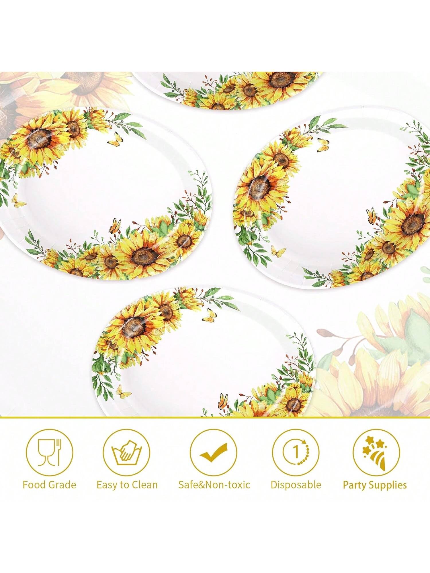 Sunflower Party Plates 50pcs 10x12in Disposable For Showers Or Birthdays
