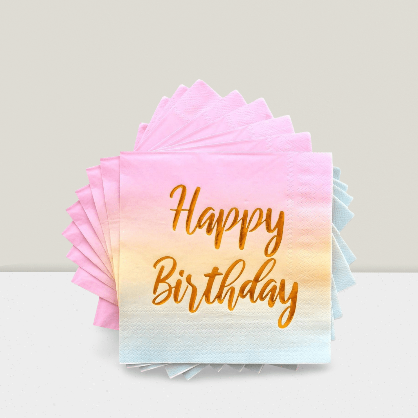 50PCS Pastel Ombre Birthday Napkins 6.5 Inch Disposable Gold Foil Party Supplies
