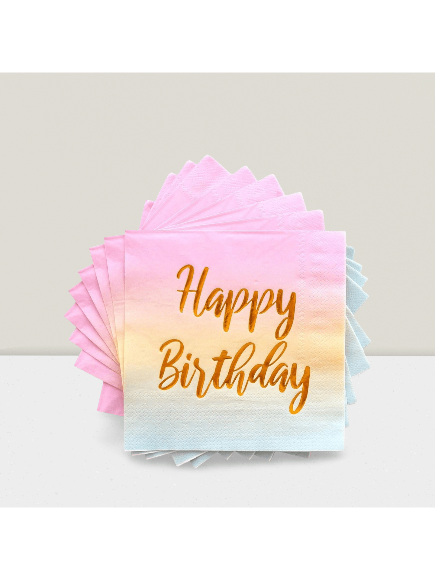 50PCS Pastel Ombre Birthday Napkins 6.5 Inch Disposable Gold Foil Party Supplies