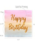 50PCS Pastel Ombre Birthday Napkins 6.5 Inch Disposable Gold Foil Party Supplies