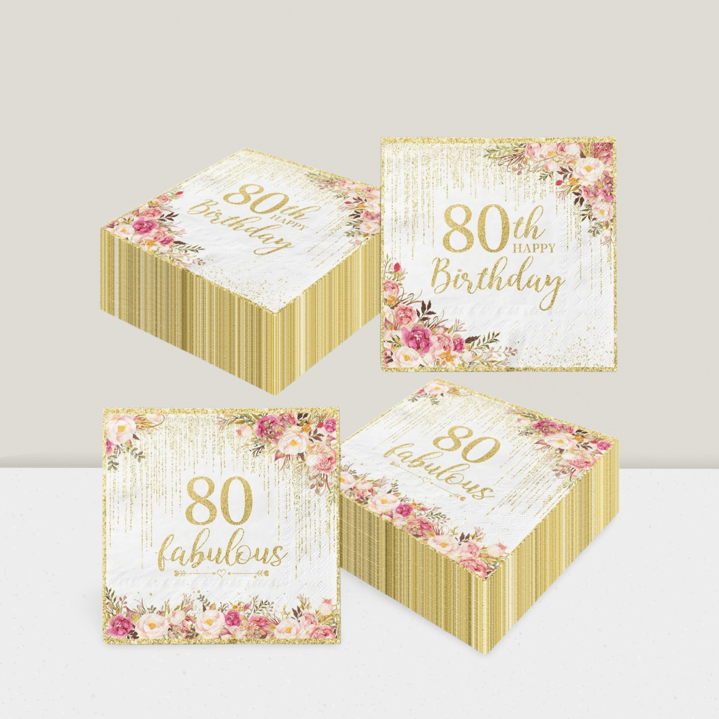 40pcs Rose Gold 80th Birthday Disposable Napkins Happy 80th Party Decor