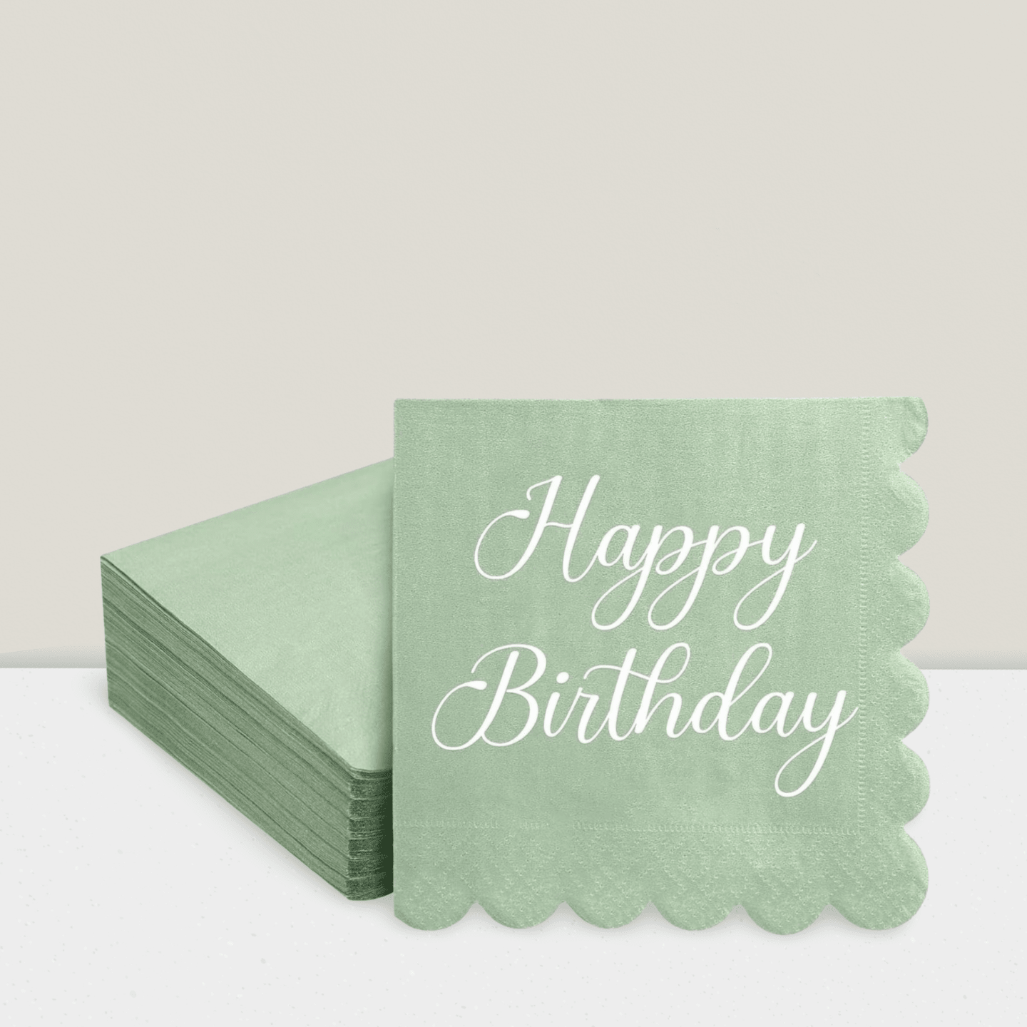 100PCS Sage Green Scalloped 5x5 Birthday Napkins 2-Ply for Parties