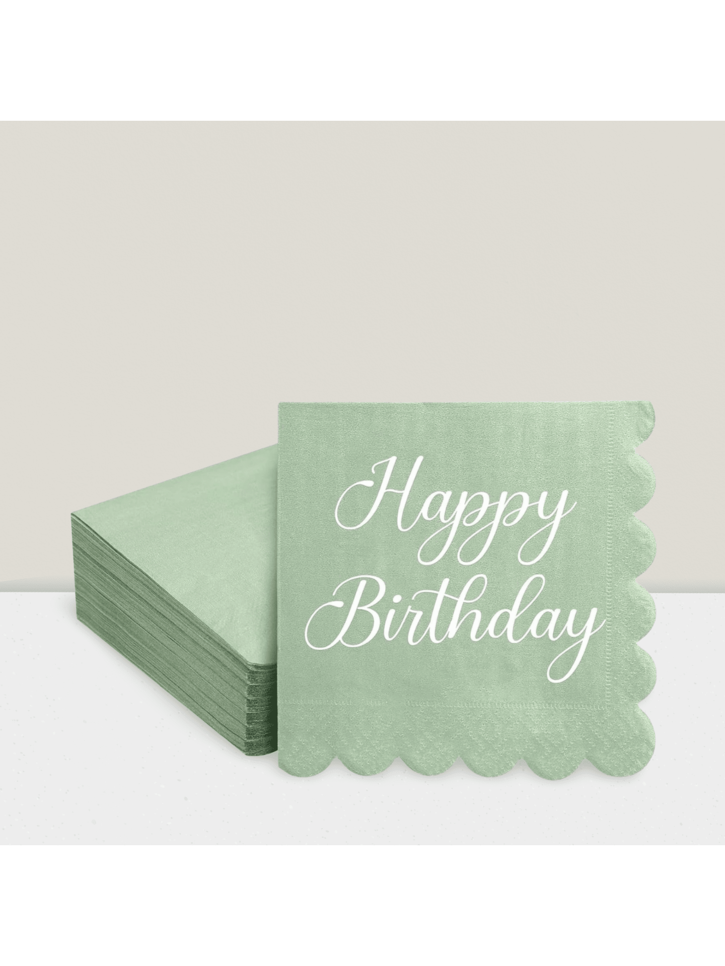 100PCS Sage Green Scalloped 5x5 Birthday Napkins 2-Ply for Parties