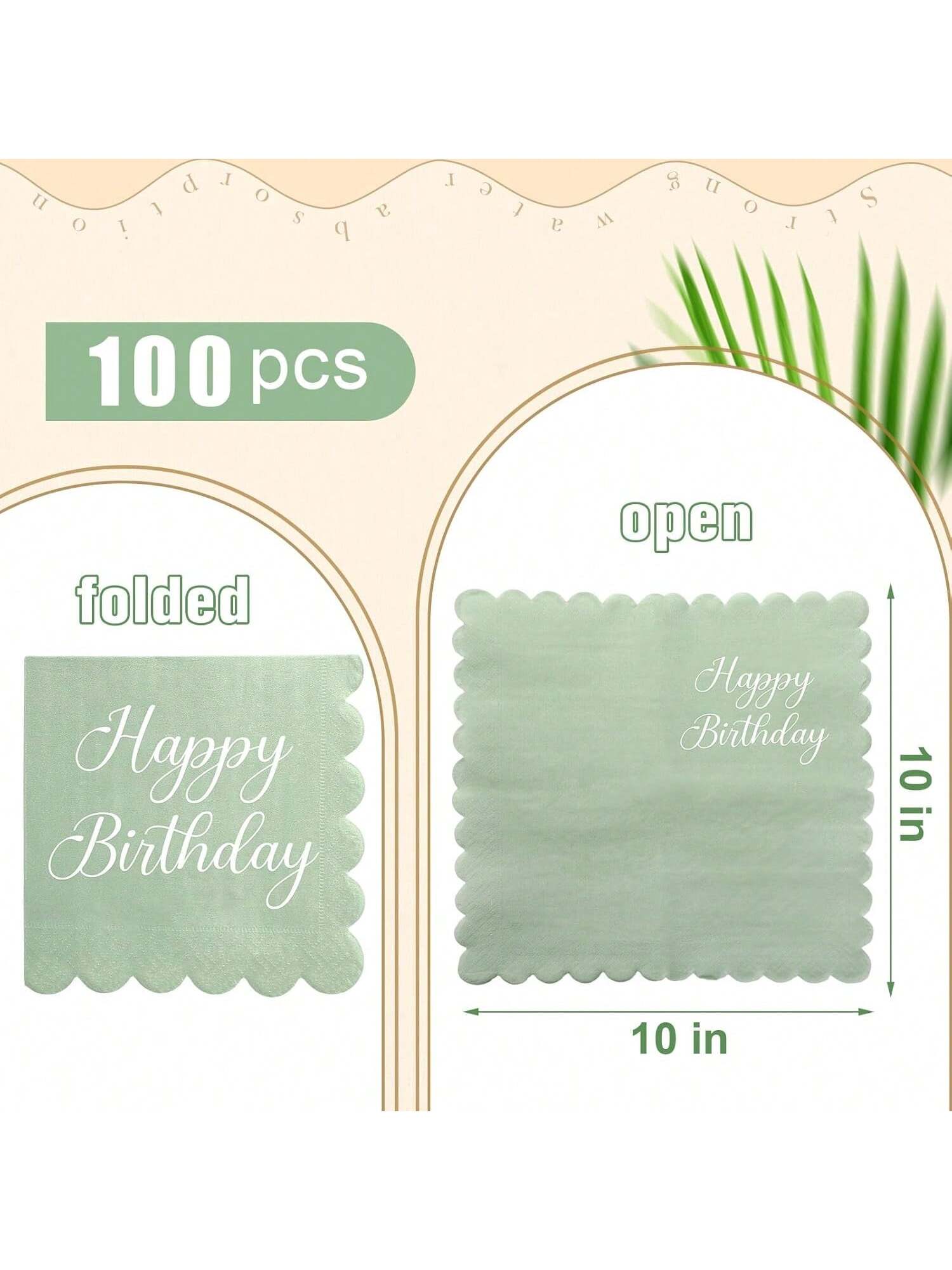 100PCS Sage Green Scalloped 5x5 Birthday Napkins 2-Ply for Parties