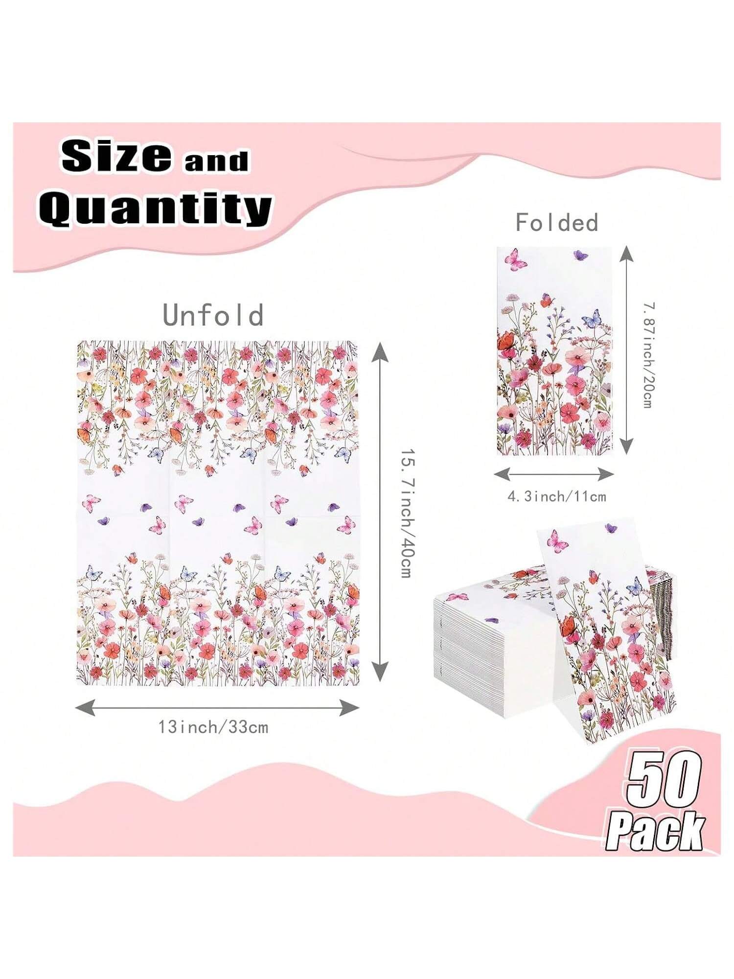 50-Piece Spring Floral 3-Ply Guest Napkins for Weddings Birthdays and Parties