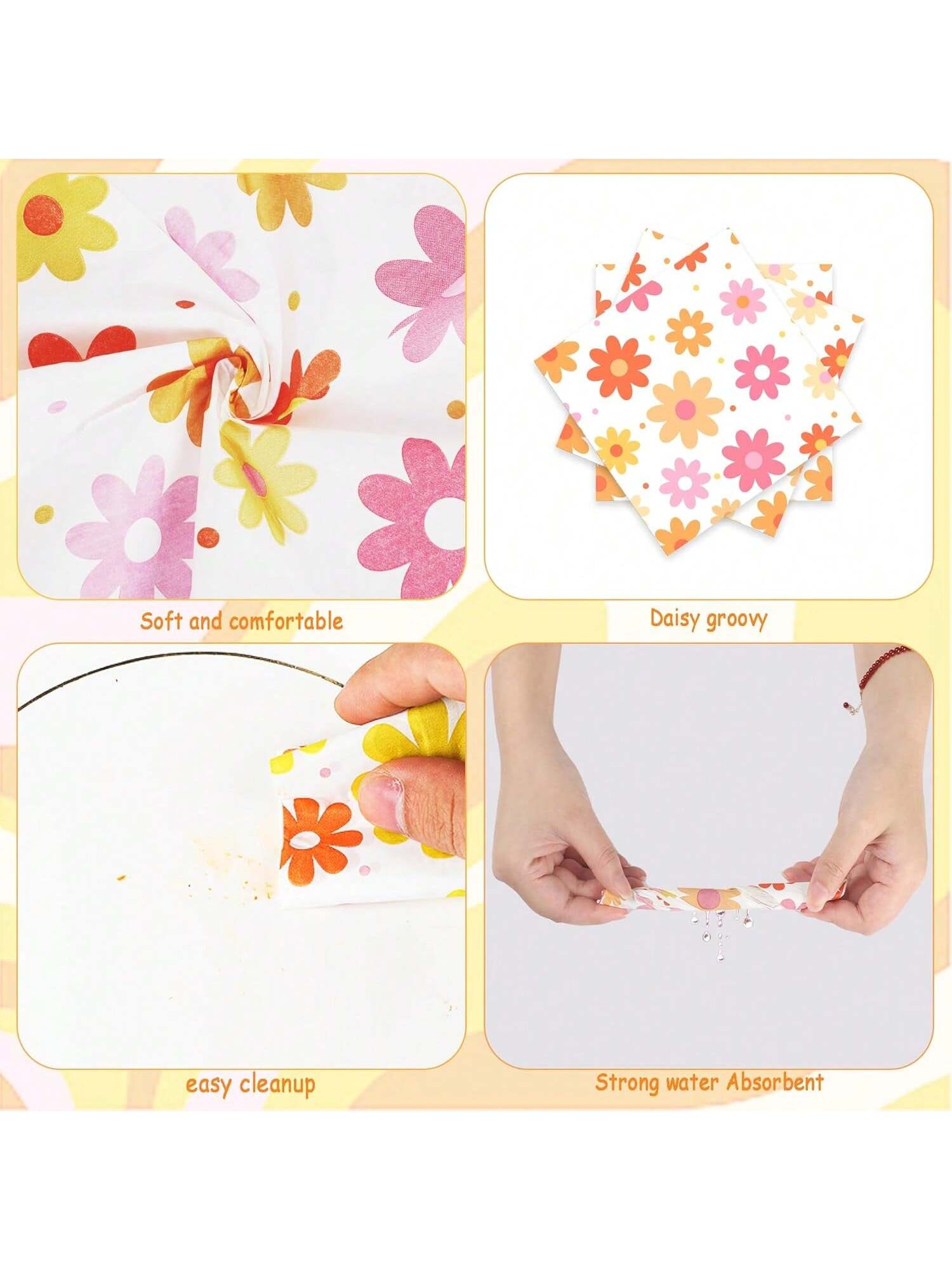 60PCS Groovy Daisy Paper Napkins Boho Floral Disposable Party Supplies