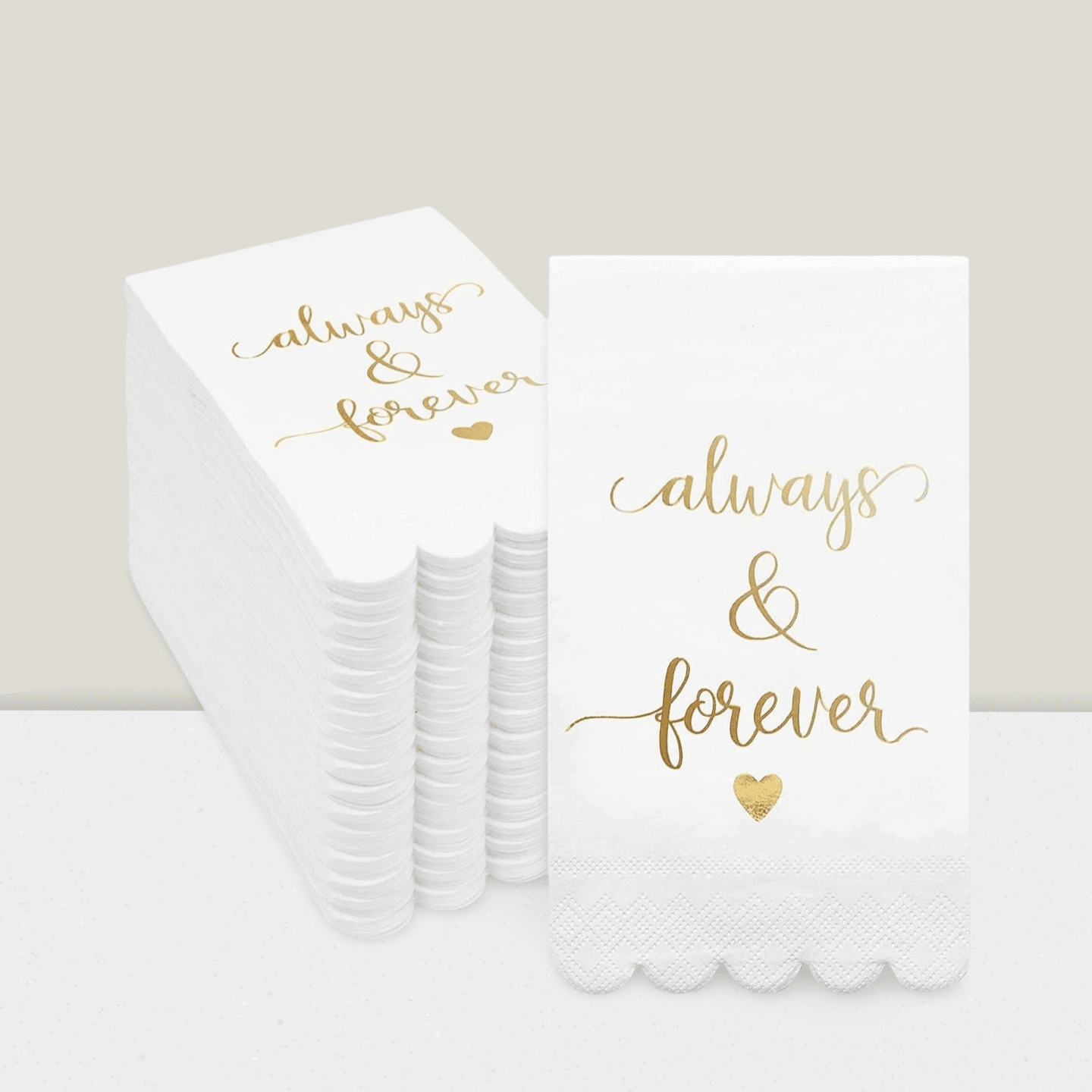100pcs White Gold Scalloped 3-Ply Napkins for Weddings and Showers